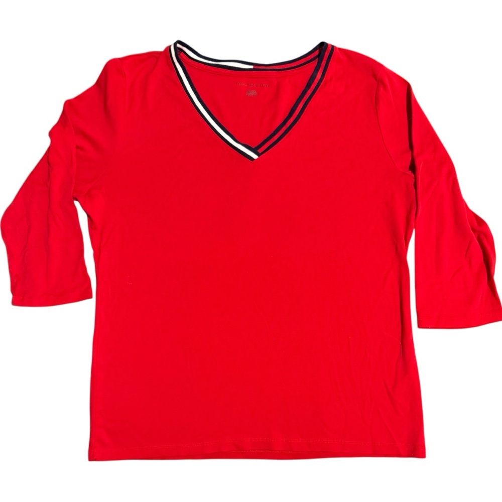 Womens Tommy Red V-Neck Cotton Top XL